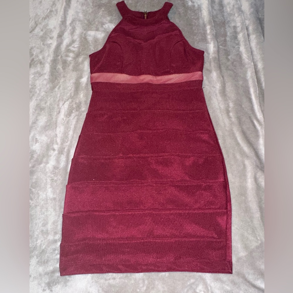 Emerald Sundae Burgundy Bandage Bodycon Mini Dress